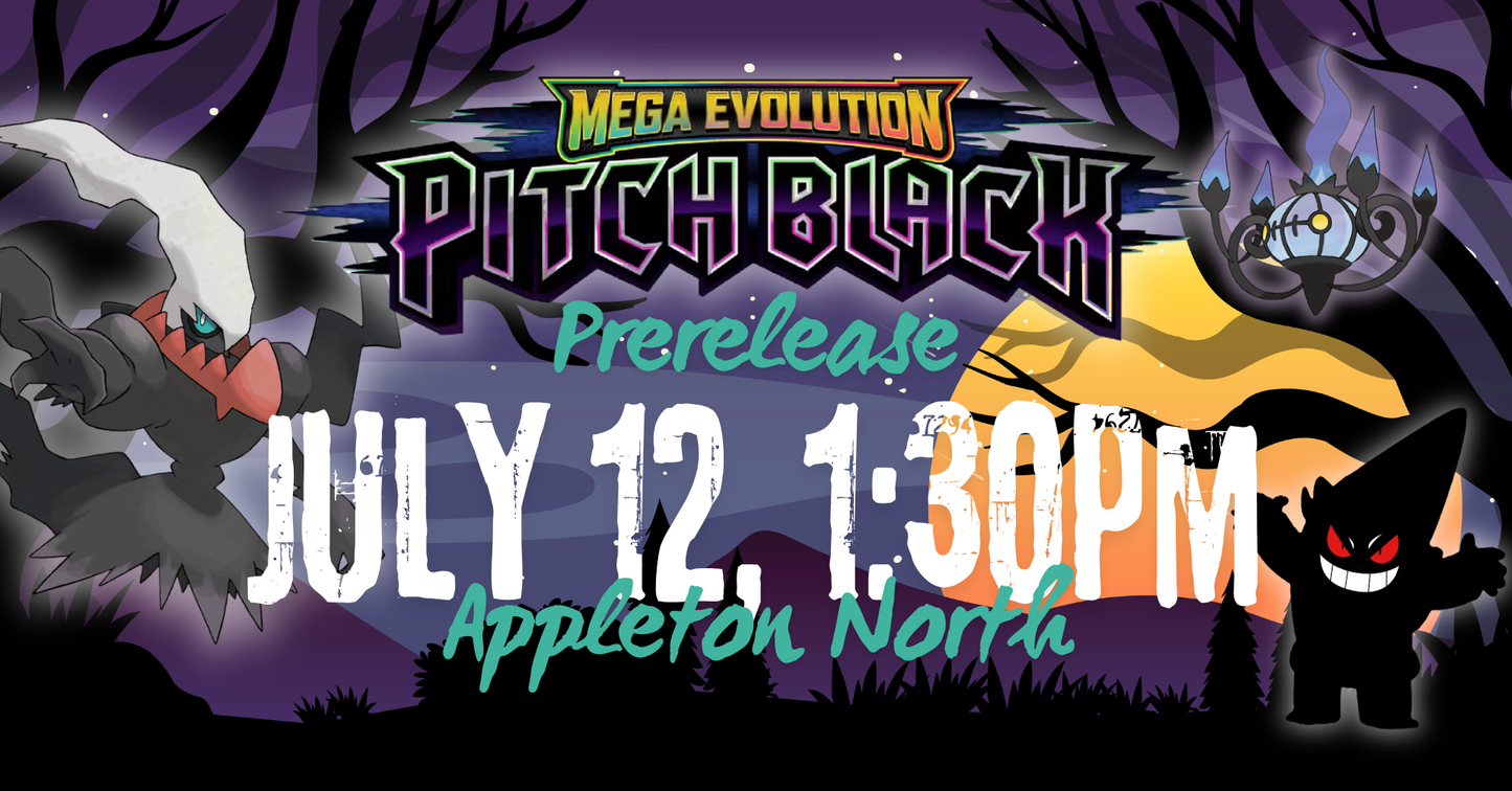 Pokémon Mega Evolution Pitch Black Prerelease at Gnome Games Appleton North! @ Gnome Games - Appleton North (Jul 12) - Ticket