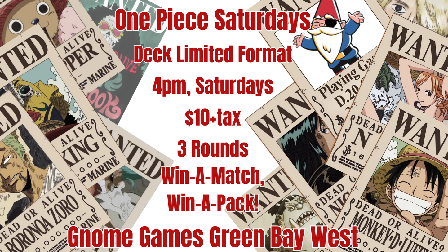 One Piece Deck Limited Tournament at Gnome Games Green Bay West @ Gnome Games - Green Bay West (Oct 3) - Ticket