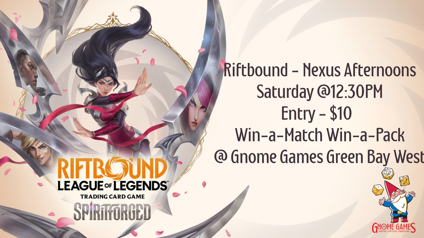 Riftbound Nexus Nights Weekly Tournament at Gnome Games Green Bay West @ Gnome Games - Green Bay West (Oct 31) - Ticket